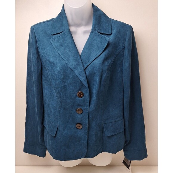 Studio I Velour Blazer Jacket Dark Teal Button Front Women's Size 8 NWT - Picture 1 of 9